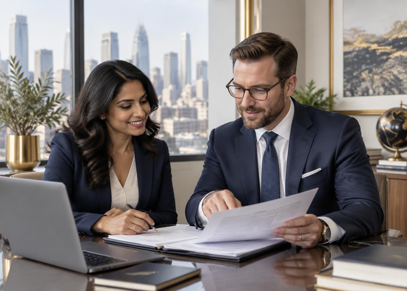 International taxpayer discussing documents with a tax advisor